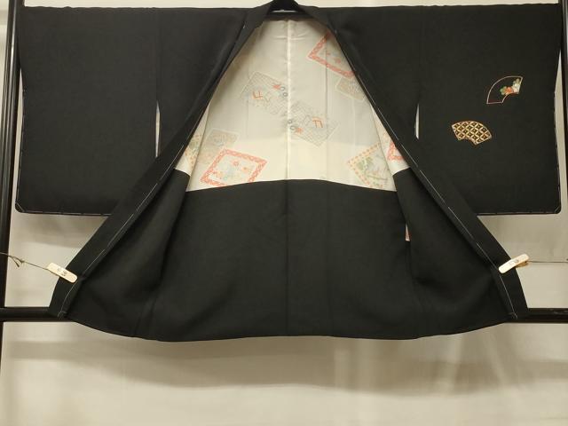 平和屋着物＃羽織　駒刺繍　地紙吉祥花文　黒地　正絹　逸品　CABG8237in