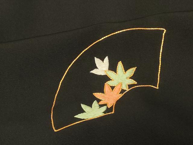 平和屋着物＃羽織　駒刺繍　地紙吉祥花文　黒地　正絹　逸品　CABG8237in