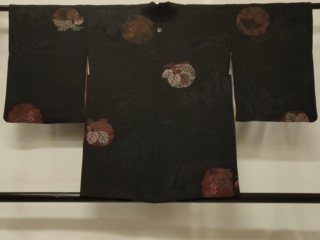 平和屋着物＃羽織　寿光織　草花丸文　黒地　銀糸　正絹　逸品　CABG8238in