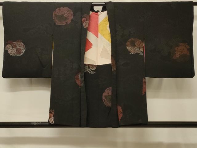 平和屋着物＃羽織　寿光織　草花丸文　黒地　銀糸　正絹　逸品　CABG8238in