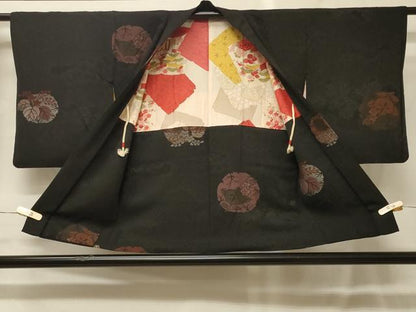 平和屋着物＃羽織　寿光織　草花丸文　黒地　銀糸　正絹　逸品　CABG8238in