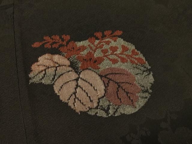 平和屋着物＃羽織　寿光織　草花丸文　黒地　銀糸　正絹　逸品　CABG8238in