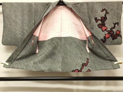 平和屋着物＃羽織　総絞り　蔦の葉文　黒地　正絹　逸品　CABG8245in