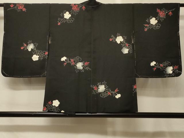 平和屋着物＃羽織　草花文　黒地　正絹　逸品　未使用　CABG8249in