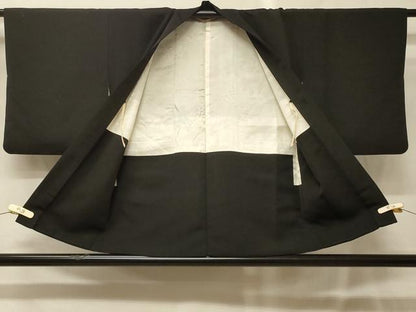 平和屋着物＃羽織　総刺繍　草花文　黒地　正絹　逸品　CABG8251in
