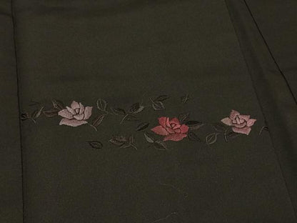 平和屋着物＃羽織　総刺繍　草花文　黒地　正絹　逸品　CABG8251in