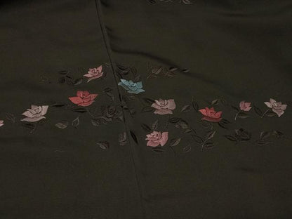 平和屋着物＃羽織　総刺繍　草花文　黒地　正絹　逸品　CABG8251in