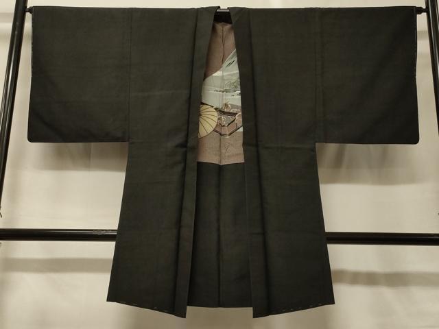 平和屋着物＃男性　長羽織　紬地　黒地　正絹　逸品　未使用　CABG8265in