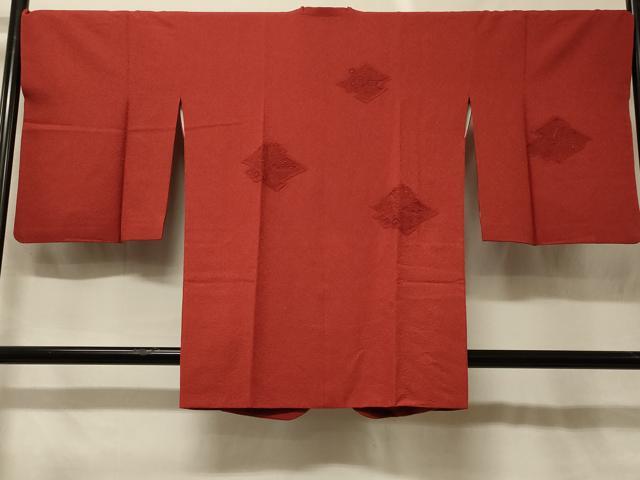平和屋着物＃中国三大刺繍　スワトウ刺繍　総刺繍　道行コート　色無地　松皮菱草花文　紅海老茶色　正絹　逸品　CABG8276in