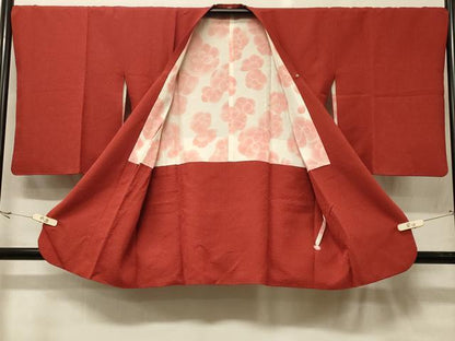 平和屋着物＃中国三大刺繍　スワトウ刺繍　総刺繍　道行コート　色無地　松皮菱草花文　紅海老茶色　正絹　逸品　CABG8276in