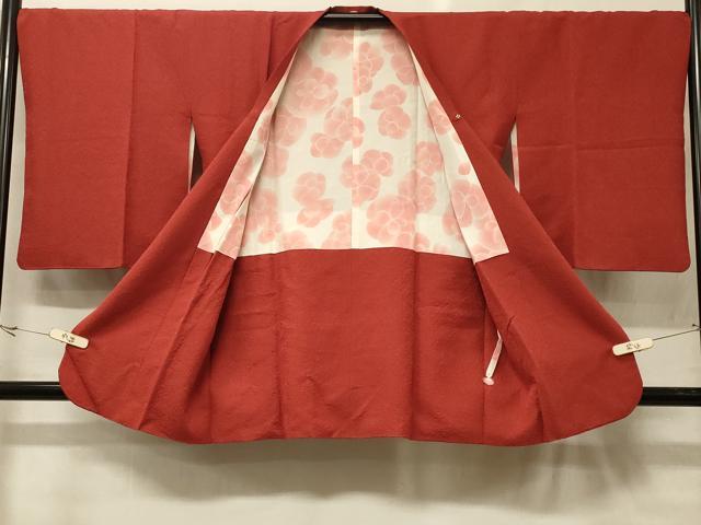 平和屋着物＃中国三大刺繍　スワトウ刺繍　総刺繍　道行コート　色無地　松皮菱草花文　紅海老茶色　正絹　逸品　CABG8276in