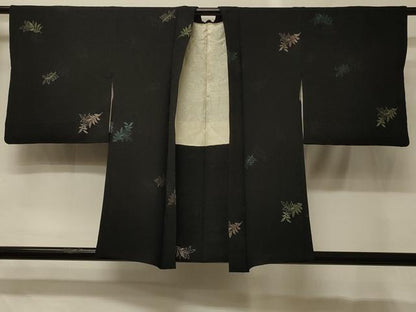 平和屋着物＃羽織　寿光織　舞葉文　黒地　銀糸　正絹　逸品　CABG8288in