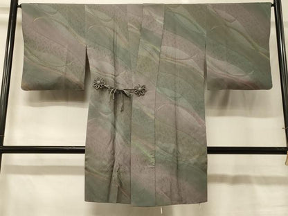 平和屋着物＃道中着　よろけ縞地紋　暈し染め　ロング丈　正絹　逸品　CABG8290in