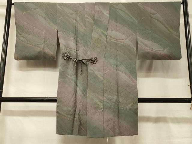 平和屋着物＃道中着　よろけ縞地紋　暈し染め　ロング丈　正絹　逸品　CABG8290in