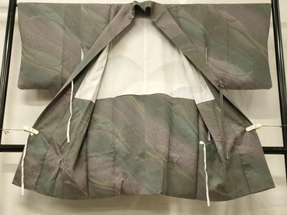 平和屋着物＃道中着　よろけ縞地紋　暈し染め　ロング丈　正絹　逸品　CABG8290in