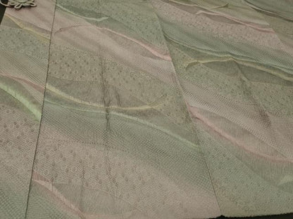 平和屋着物＃道中着　よろけ縞地紋　暈し染め　ロング丈　正絹　逸品　CABG8290in