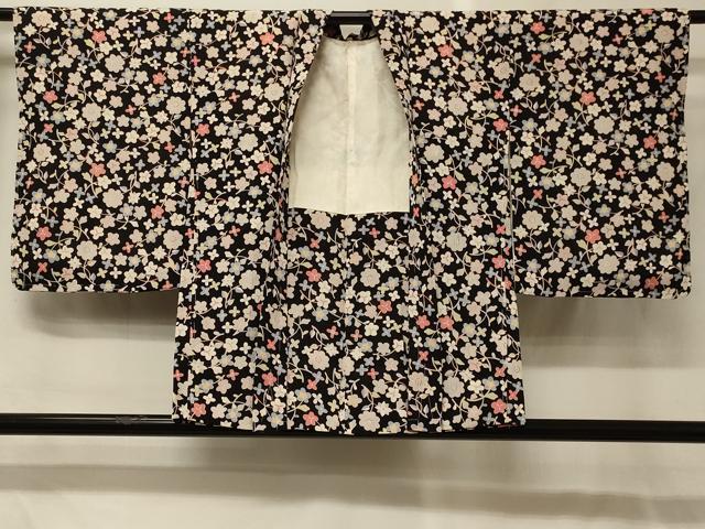平和屋着物＃羽織　枝花文　黒地　正絹　逸品　未使用　CABG8292in