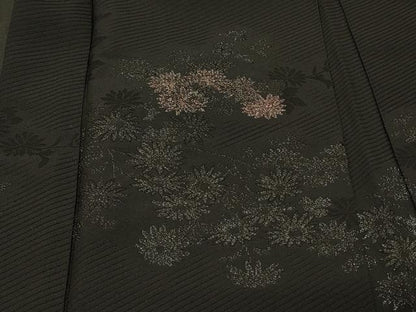 平和屋着物＃羽織　寿光織　草花文　黒地　金銀糸　正絹　逸品　CABG8296in