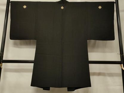 平和屋着物＃男性　長羽織　黒紋付き　正絹　逸品　CABG8297in