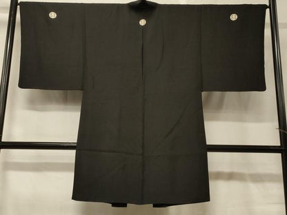 平和屋着物＃男性　長羽織　黒紋付き　正絹　逸品　CABG8298in