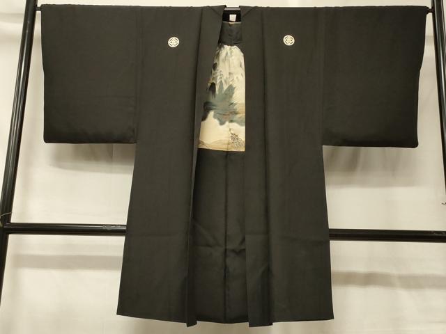 平和屋着物＃男性　長羽織　黒紋付き　正絹　逸品　CABG8298in