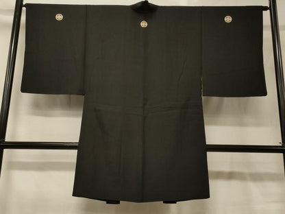 平和屋着物＃男性　長羽織　黒紋付き　正絹　逸品　CABG8299in