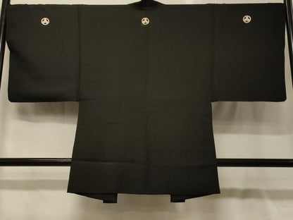 平和屋着物＃男性　長羽織　黒紋付き　正絹　逸品　CABG8303in