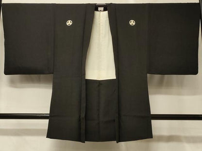 平和屋着物＃男性　長羽織　黒紋付き　正絹　逸品　CABG8303in