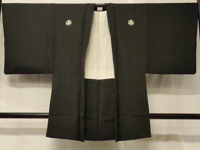 平和屋着物＃男性　長羽織　黒紋付き　正絹　逸品　CABG8303in