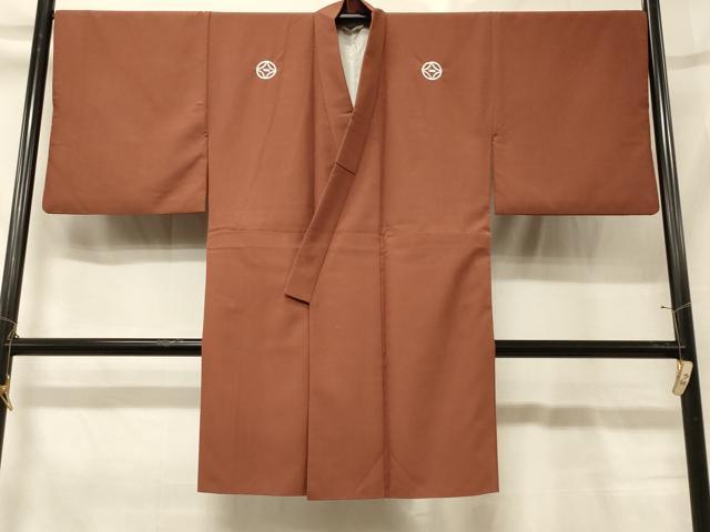 平和屋着物＃男性　長羽織　色紋付き　柿渋色　CABG8305in