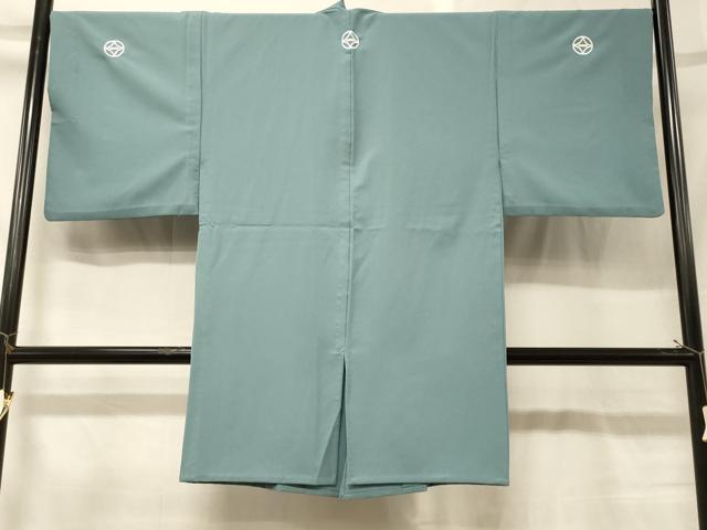 平和屋着物＃男性　長羽織　色紋付き　単衣　秘色色　洗える着物　CABG8306in