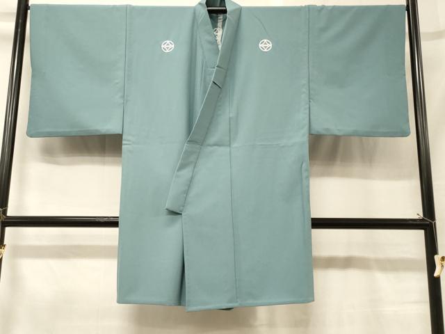 平和屋着物＃男性　長羽織　色紋付き　単衣　秘色色　洗える着物　CABG8306in