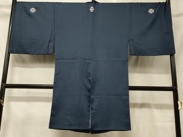 平和屋着物＃男性　長羽織　色紋付き　青褐色　正絹　逸品　CABG8307in