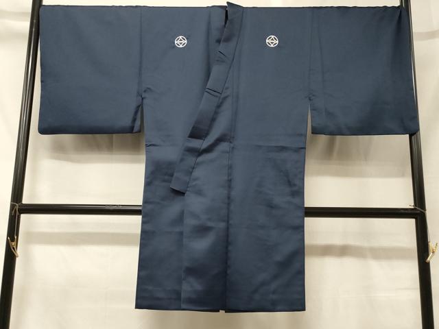 平和屋着物＃男性　長羽織　色紋付き　青褐色　正絹　逸品　CABG8307in