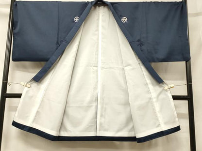 平和屋着物＃男性　長羽織　色紋付き　青褐色　正絹　逸品　CABG8307in