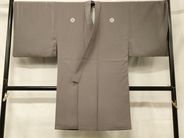 平和屋着物＃男性　長羽織　色紋付き　薄梅鼠色　正絹　逸品　CABG8308in