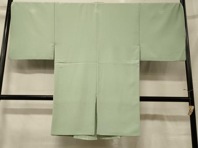 平和屋着物＃男性　長羽織　色紋付き　若芽色　正絹　逸品　CABG8309in