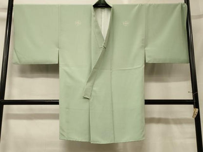 平和屋着物＃男性　長羽織　色紋付き　若芽色　正絹　逸品　CABG8309in
