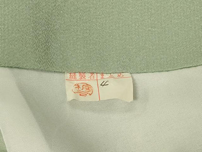 平和屋着物＃男性　長羽織　色紋付き　若芽色　正絹　逸品　CABG8309in