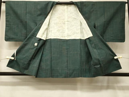 平和屋着物＃道行コート　二部式　紬地　格子　正絹　逸品　CABG8310in
