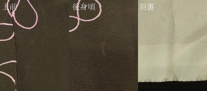 平和屋着物＃羽織　枝花文　黒地　正絹　逸品　CABG8314in