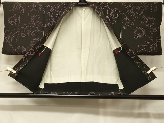 平和屋着物＃羽織　枝花文　黒地　正絹　逸品　CABG8314in
