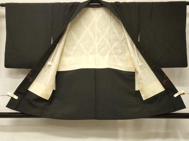平和屋着物＃羽織　流水草花文　黒地　正絹　逸品　CABG8316in