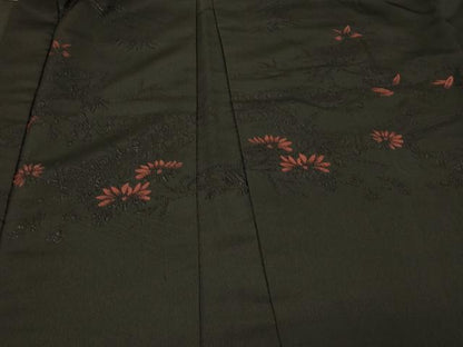 平和屋着物＃羽織　流水草花文　黒地　正絹　逸品　CABG8316in