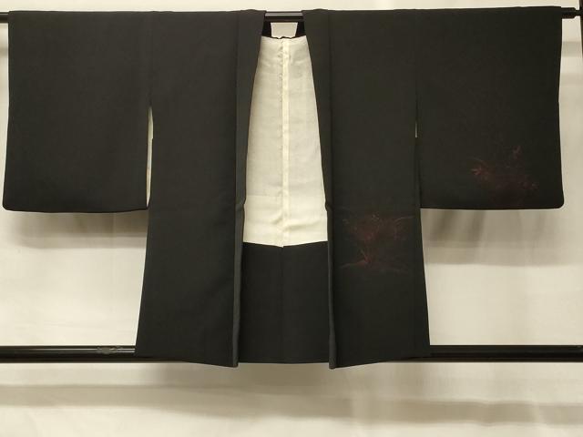 平和屋着物＃羽織　草花文　黒地　正絹　逸品　CABG8317in