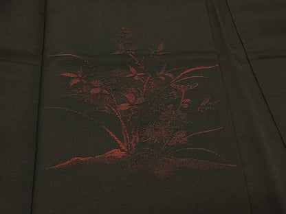 平和屋着物＃羽織　草花文　黒地　正絹　逸品　CABG8317in
