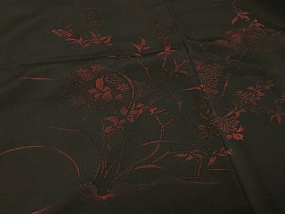 平和屋着物＃羽織　草花文　黒地　正絹　逸品　CABG8317in