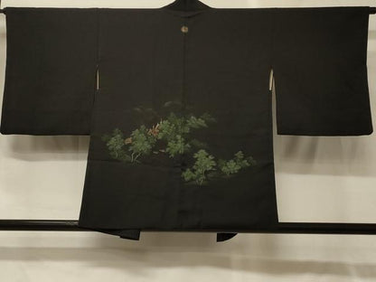 平和屋着物＃羽織　寿光織　風景文　黒地　金糸　正絹　逸品　CABG8318in