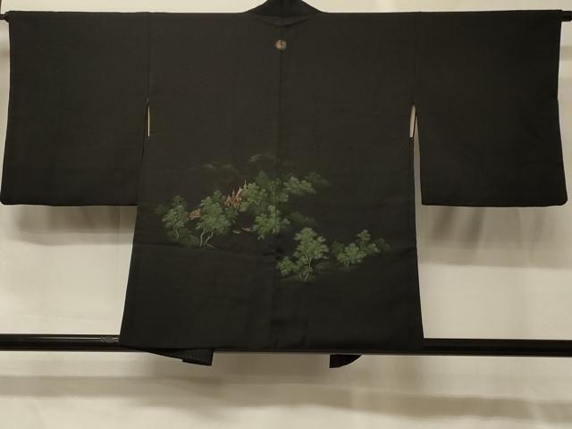 平和屋着物＃羽織　寿光織　風景文　黒地　金糸　正絹　逸品　CABG8318in