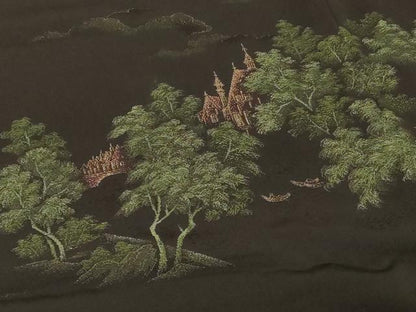 平和屋着物＃羽織　寿光織　風景文　黒地　金糸　正絹　逸品　CABG8318in